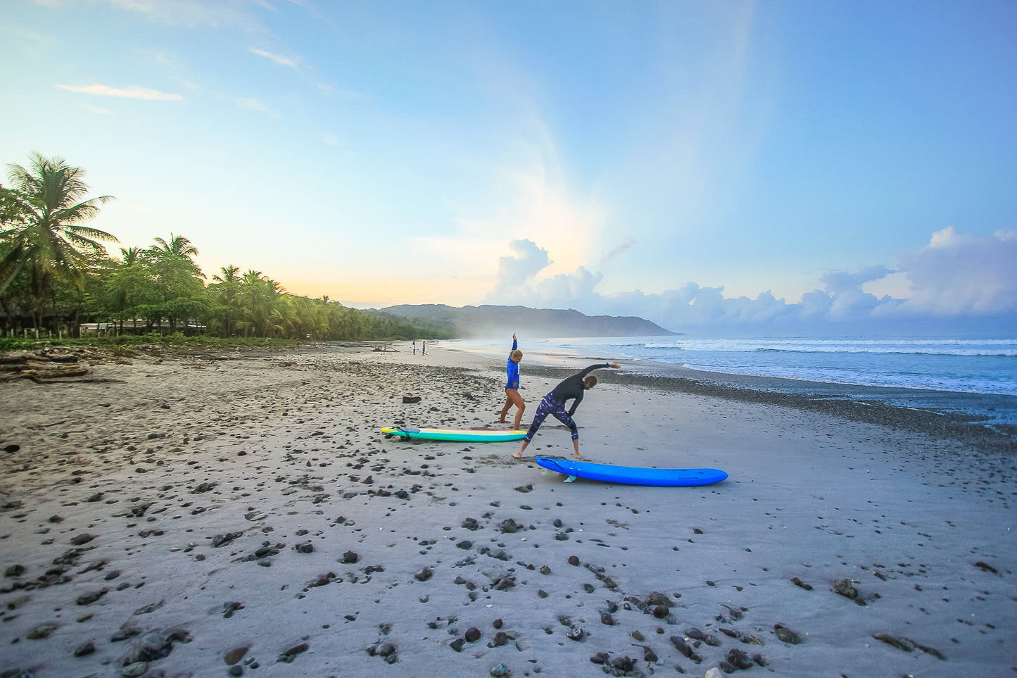 Sunrise pre surf warm up at playa santa teresa, costa rica